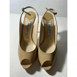 Jimmy Choo Beige Peep Toe Slingback Heels